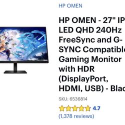 HP OMEN - 27" IPS LED QHD 240Hz FreeSync and G-SYNC Compatible Gaming Monitor