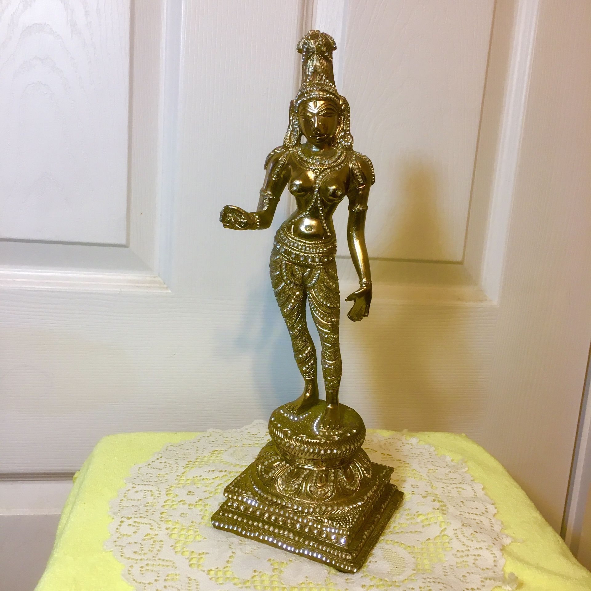 Parvati - Hindu Goddess 12½” tall bejeweled metal statue