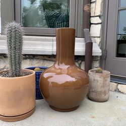 Long Neck Glazed Ceramic Boho Plant Or Flower Vase