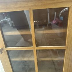 Small Shelf Curio Cabinet with Glass Windowpane Door and Shelves Display Case
