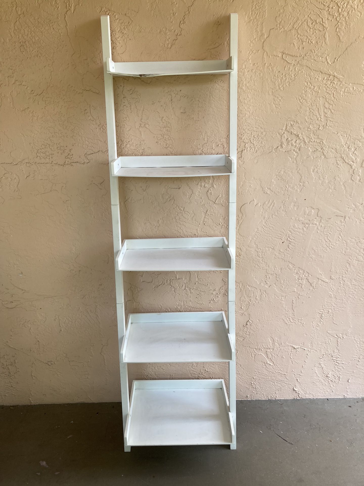 5 Tier White Leaning Wall Shelf 18 1/4”W x 16”D x 66”H * See All Pictures