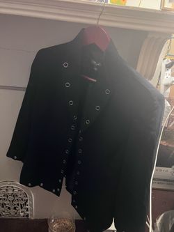 Kasper navy blazer with silver eyelets