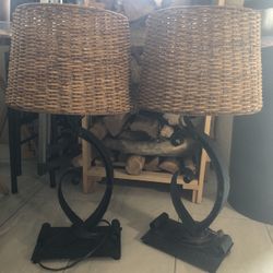 Set Of Wicker And metal Lamps