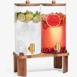 34 Brand New Glass Drink Dispenser Sets w/ Wood Stand – Retail $65 Each ($2,200+ Value) – BULK CLEAROUT