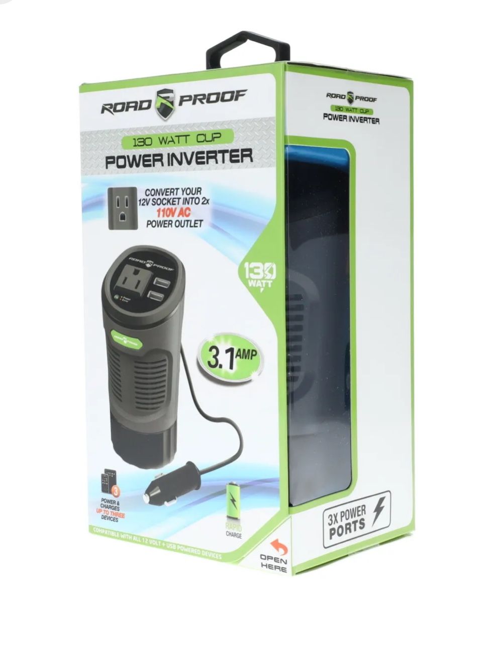 Road Proof Power Inverter For Your Vehicle 130 Watt Cup, Rapid Charge