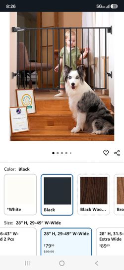 NEW!!! Babelio Baby Gate for Stairs, Kitchen & Doorways, No Bottom Bar| Easy Installation| One-Handed Operation| Auto-Close| Hardware Mount (Drill Nee
