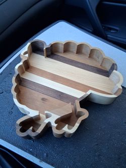 NEW! Wood Thanksgiving Platter Turkey Shaped Wooden Tray For Snacks, Nuts, Goodies, Etc. 10" x 10" x1.5"...asking $10.00