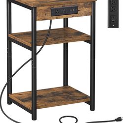 End Table with Charging Station, Side Table with USB Ports and Outlets, Nightstand, 3-Tier Storage Shelf, Sofa Table for Small Space, Living Room
