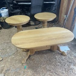 Coffee Table And 2 End Tables Solid Oak