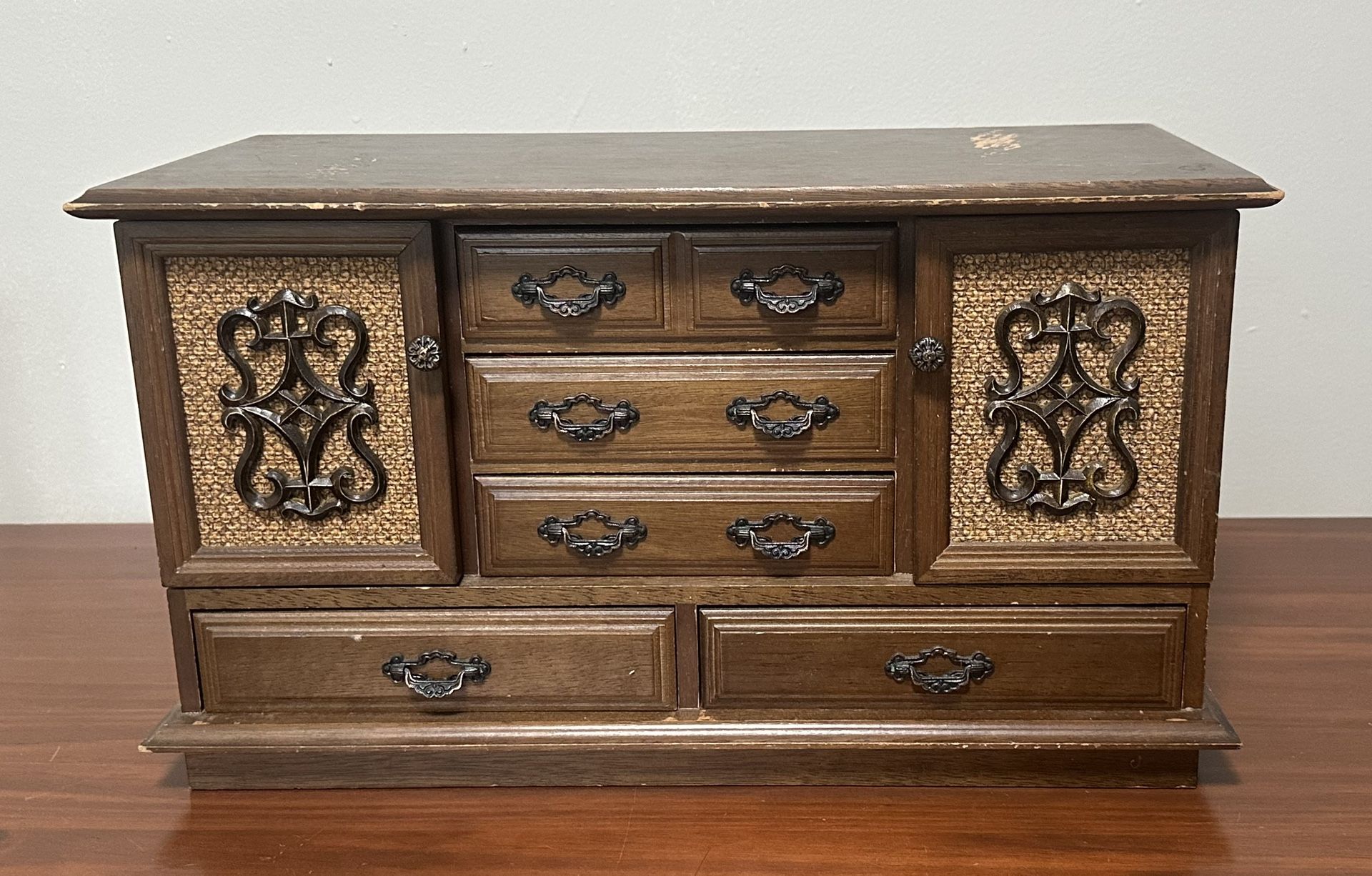 Vintage Mid Century Wooden Jewelry Armoire Box Organizer