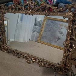 Very nice ornate gold gilded edge mirror large vintage