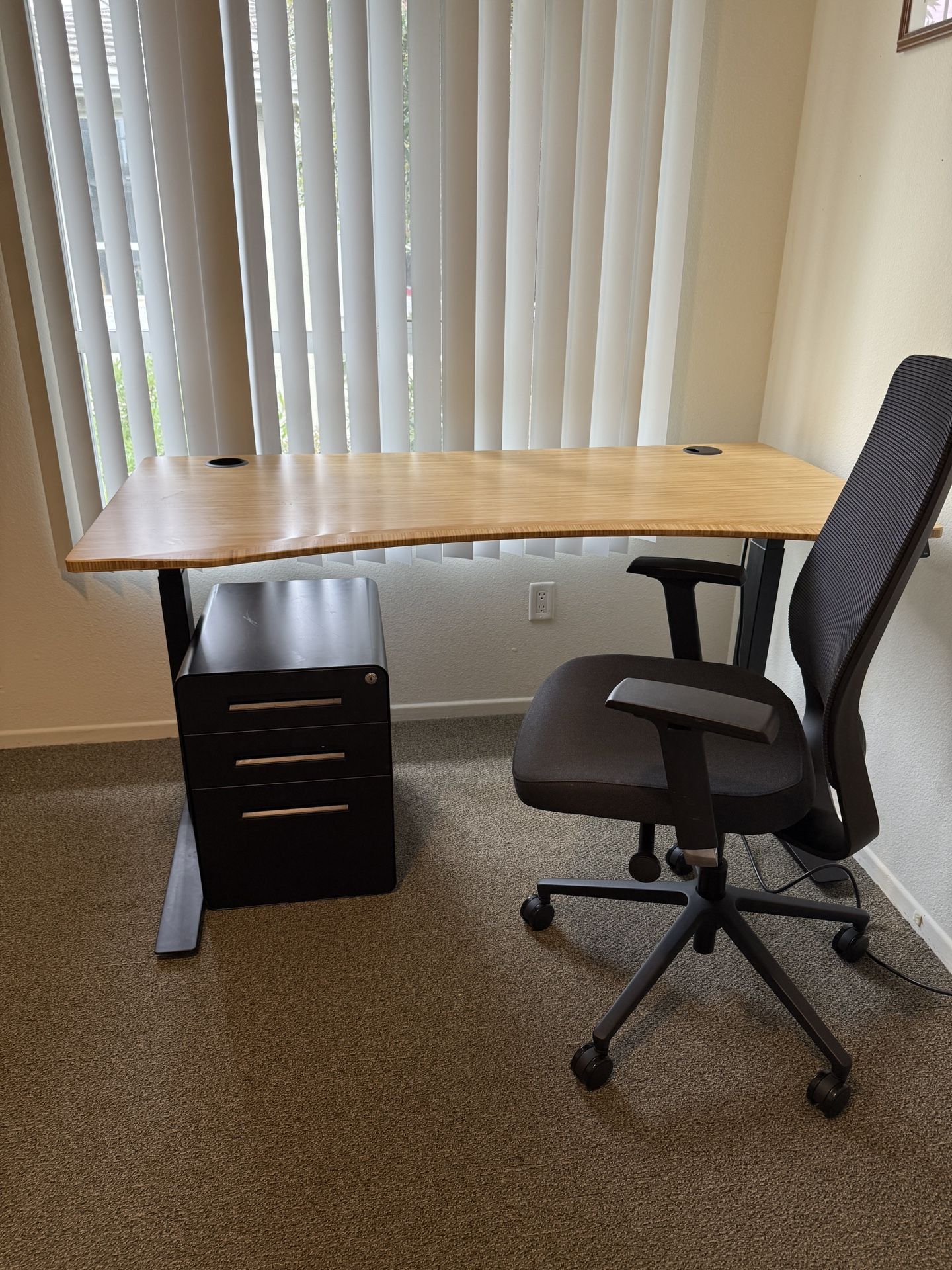 Jarvis Bamboo Standing Desk, Chair, Drawer Set