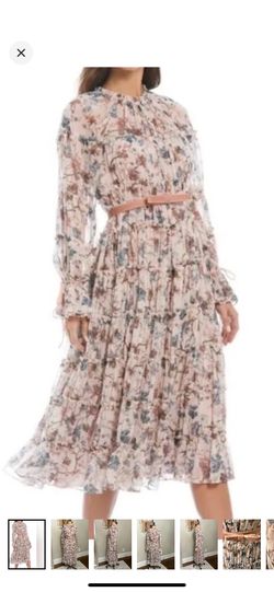 ANTONIO MELANI Floral Long-Sleeve Midi Dress stretch fits sizes 8-12 Rose Pink