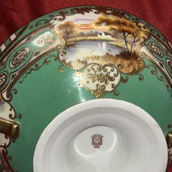 12 INCHES WIDE BEAUTIFUL GOLD GILDED HAND PAINTED BOWL