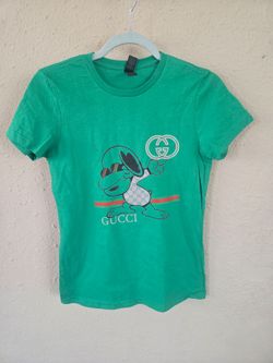 Women's Cute Cool Fashion Shirt, Green Snoopy, Size Small
