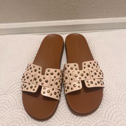 Andiamo Women's Studded Flat Brown/Beige Sandals