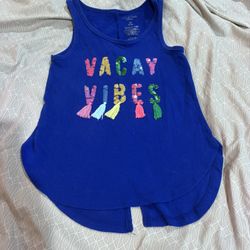 Arizona Jeans Girls 6 Blue Tank Top Vacay Vibes Sequins Tassels Accents 