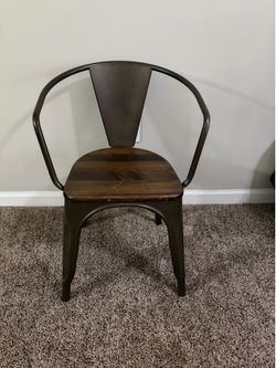 Industrial Metal Dining Chair with Rustic Wood Seat