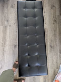 Black Faux Leather Tufted Storage Ottoman Bench