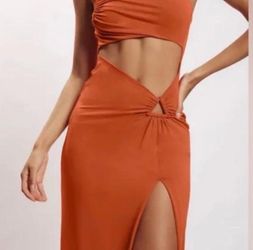 Meshki Rust Orange Cutout Midi Dress