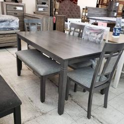 Paige Gray 6pc Dining Room Set, Bench,Table,Chairs,Comedor☆Ask Financing ❤️ $545