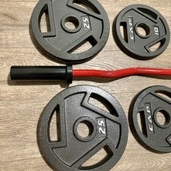 NEW Olympic Black Curl Bar With Pairs From 5s To 25s [total: 105 lbs)