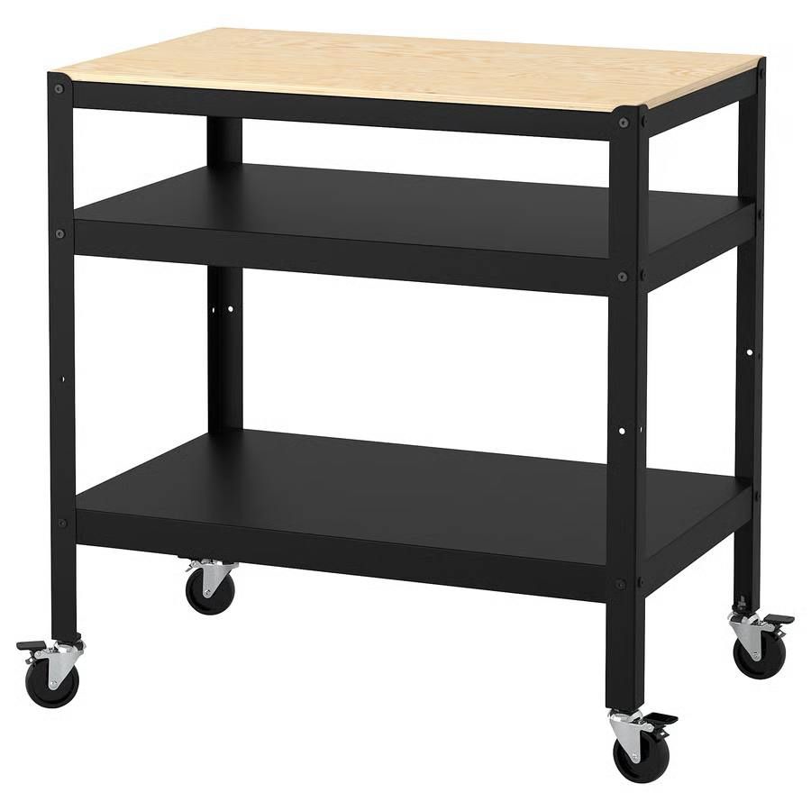 IKEA BROR Work Station Utility cart, black/pine plywood Heavy-duty, 33" x 22" x 34" 