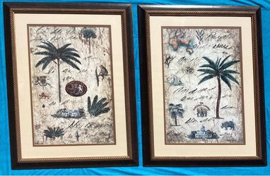 Tropical Map Art Prints Set of 2 Framed