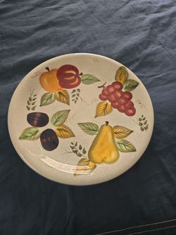 Large Ceramic Plate with Hand-Painted Fruit Design 12"