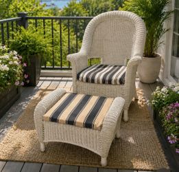 Wicker Patio Rocking Chair and Ottoman with Cushions