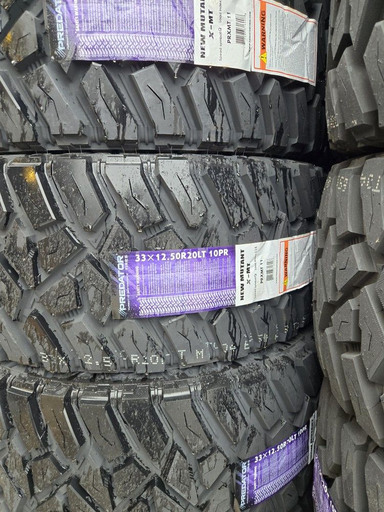 (4) 33x12.50r20 Predator M/T Tires 33 12.5 20 Inch MT 10-ply LT E Rated