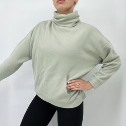 Loft Green Waffle Knit Cowl Neck Sweater Women’s XL