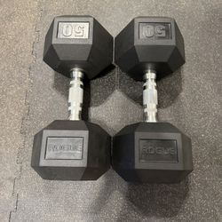 Rogue 50lb rubber hex dumbbells