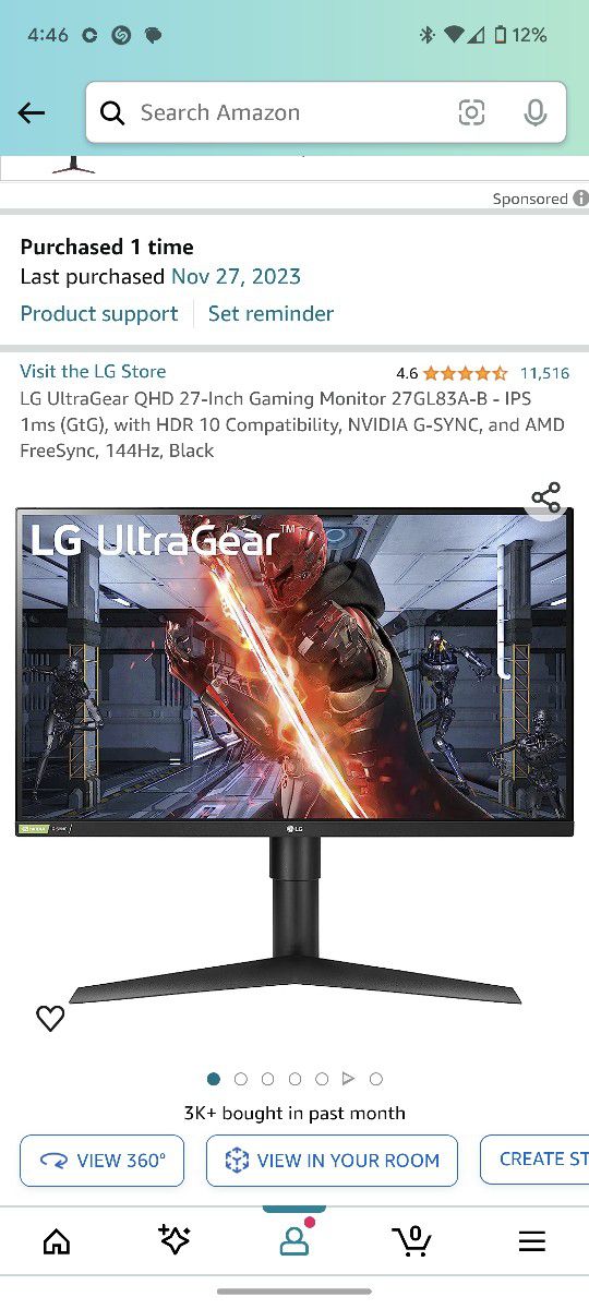 *BRAND NEW* LG Ultra gear QHD 27-Inch Gaming Monitor 27GL83A-B - IPS 1ms 