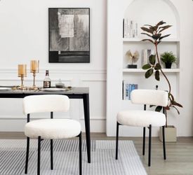 George Oliver Modern Accent Chair, Upholstered Dining Chairs, Short Plush Fabric, Armless Dining Chair (Set of 2)