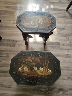 Wood carved end tables from Hyderabad