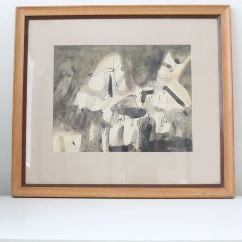 Julio Girona “Primitive Forms” original ink & wash (1956) signed