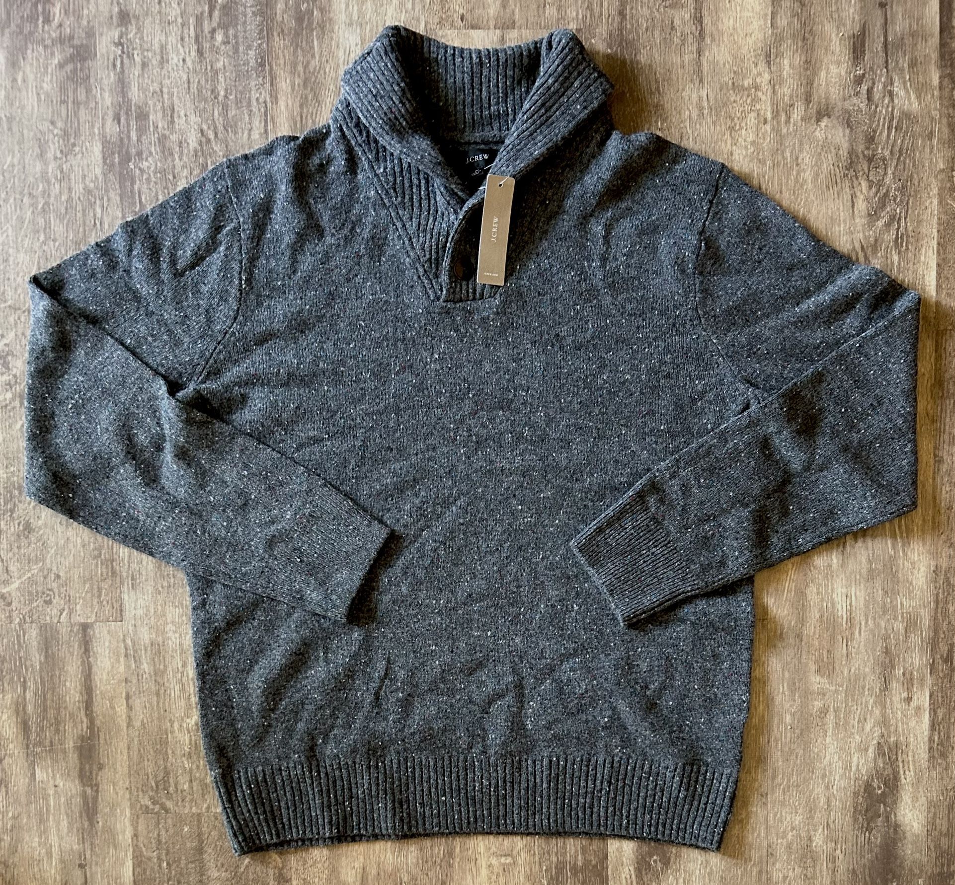 New Mens Medium J.Crew Rugged Merino Shawl Collar Donegal Sweater