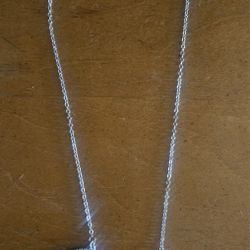 Elegant Blue Stone Necklace With 10" Long Silver Chain With Clasp - Brand New