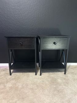 Black Nightstands with Drawer – Set of 2