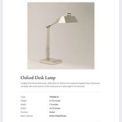 Oxford Desk Lamp By Vaughn, Nickel Plated, Discontinued Item, Very Rare