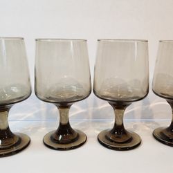 Libby Smoked Tawny Wine Glasses/Goblets Mid-Century 3.5 