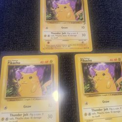3 Old Pikachu Cards, Including 1 Base Set 2