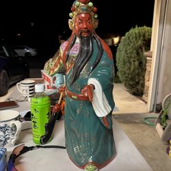 Large Chinese Guan Yu Statue – Ceramic Warrior Figure with Sword (Hand Painted)