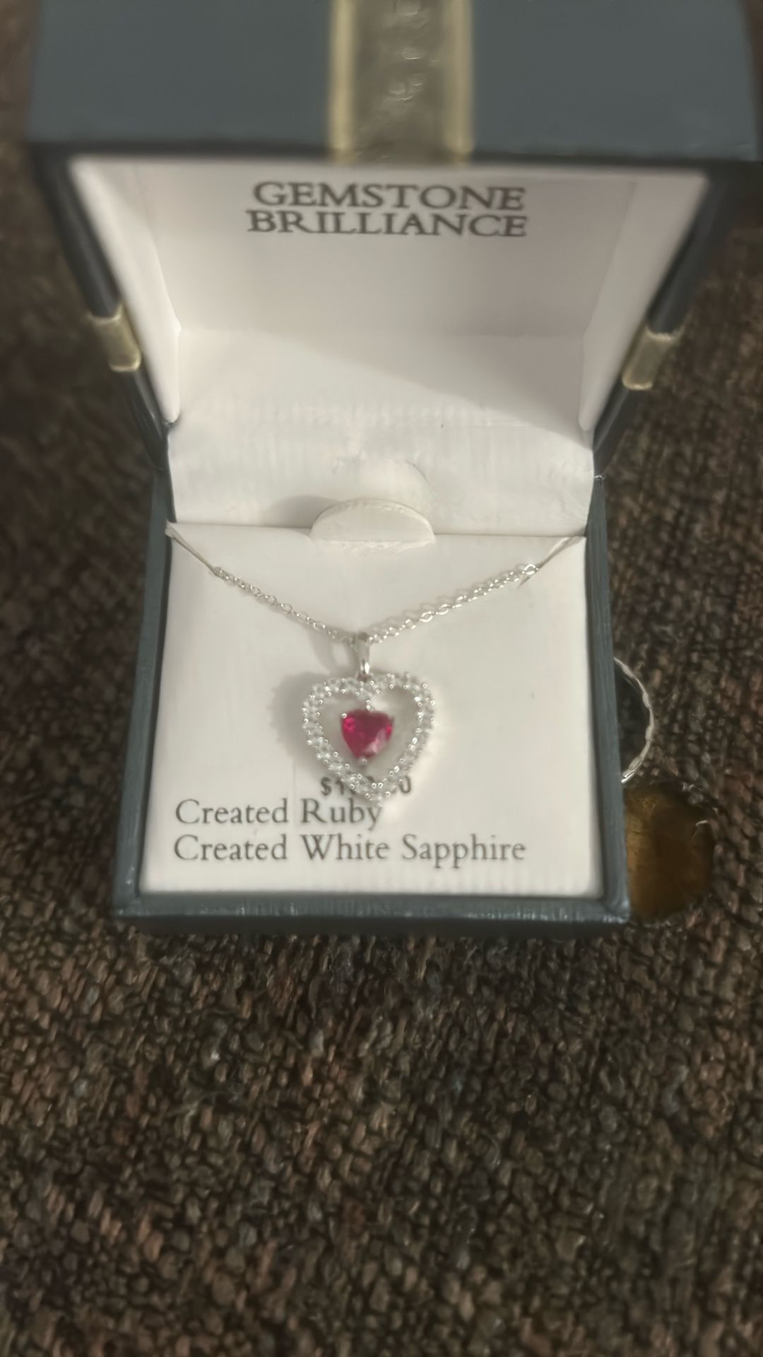 Sterling Silver, Created Ruby And White, Sapphire, Ladies Heart, Necklace
