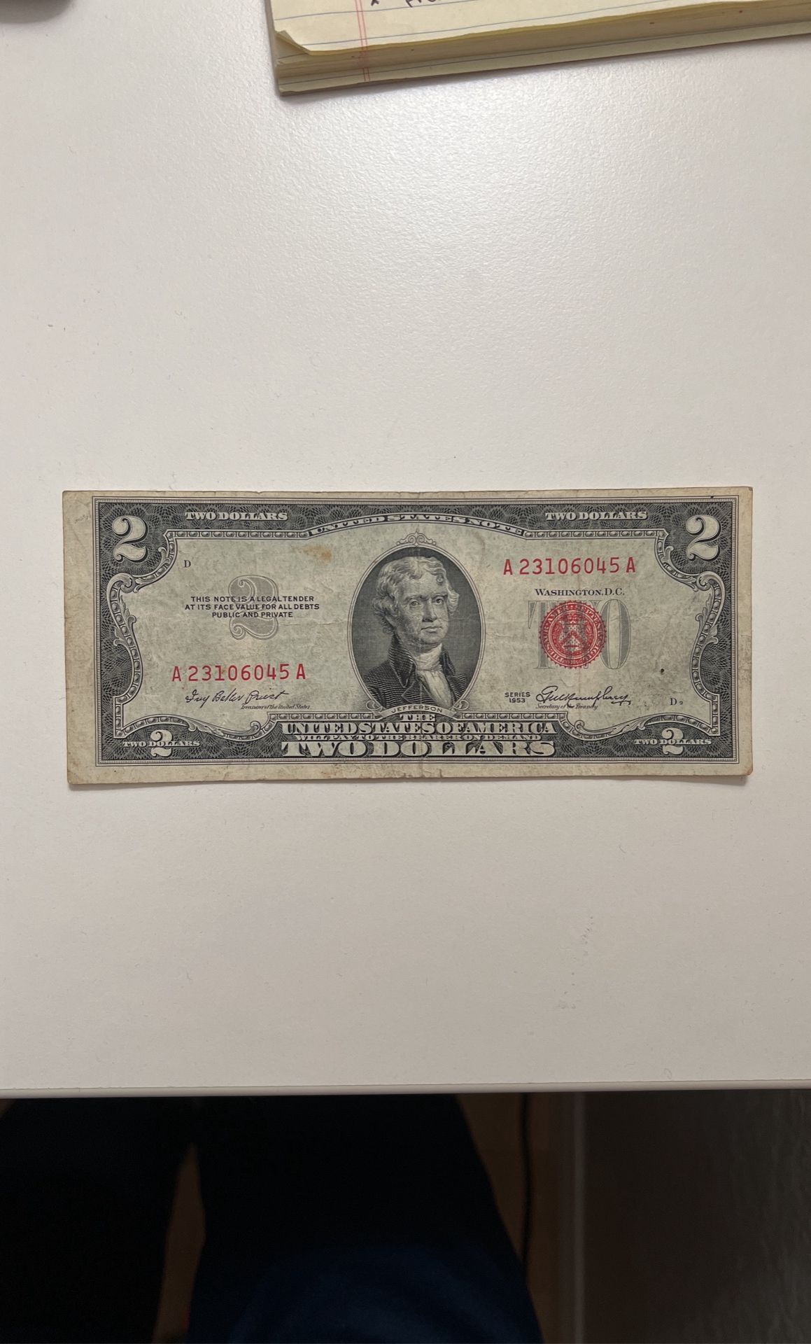 Rare 1953 Red $2 Bill Off Centered
