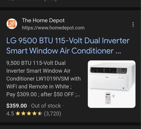 LG 9,500 BTU Window AC