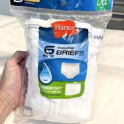 Hanes White Tagless Briefs - 6 pack - Boys Large (14-16) - BRAND NEW IN PKG