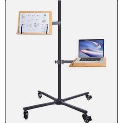 Rolling Book Stand for Reading with Laptop Holder, Floor Bamboo Standing