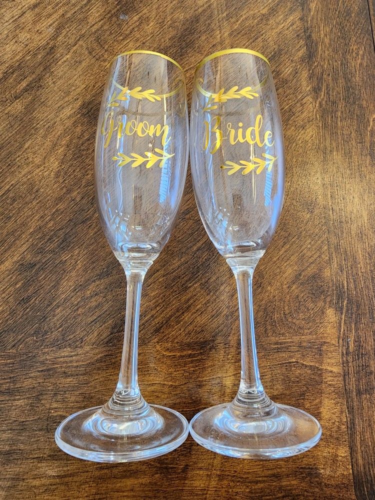 Bride And Groom Long Stemmed Champagne Glasses